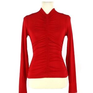 A.L.C. Ansel Tulle Ruched Cinched Long Sleeve Top Red Shirt